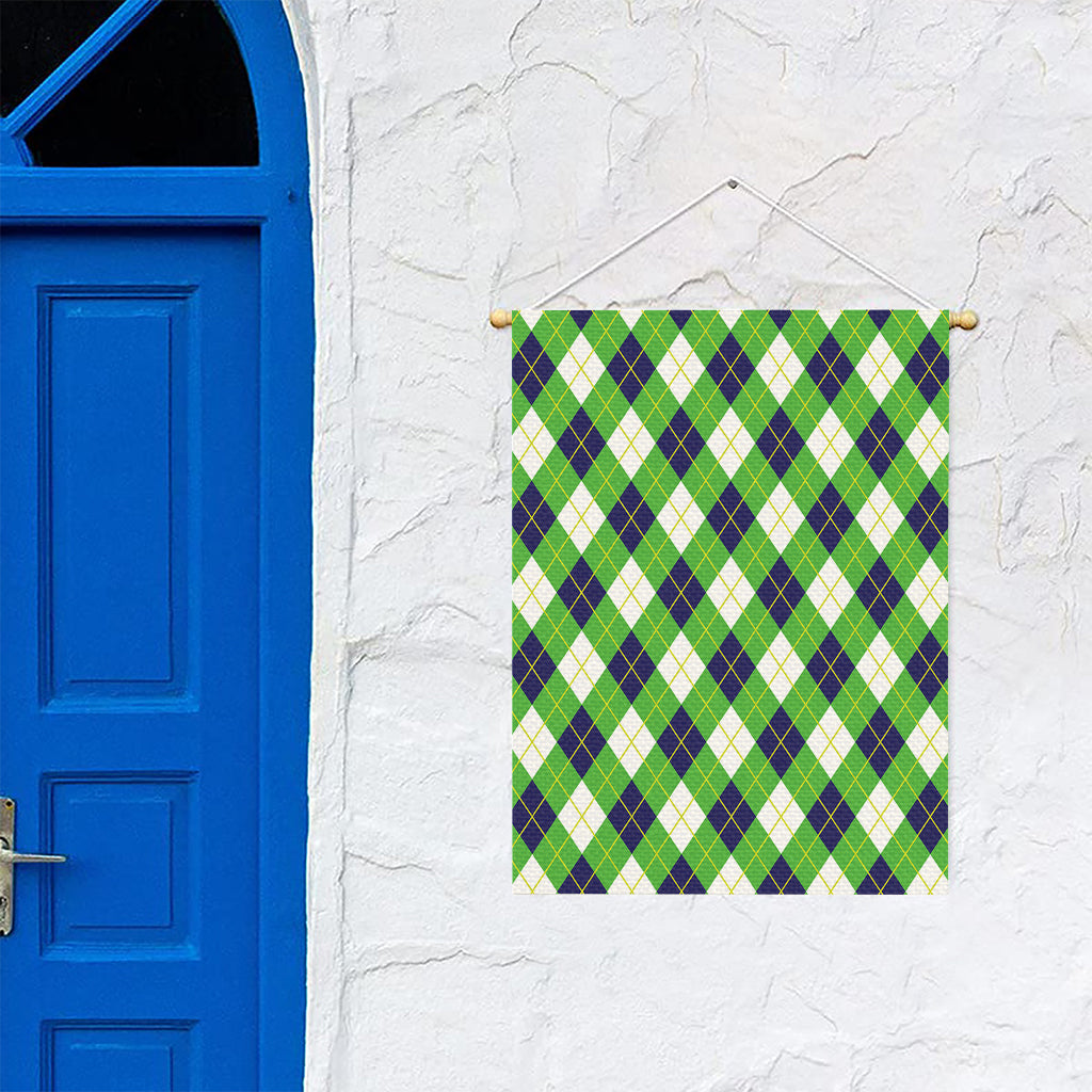 Green Navy And White Argyle Print Garden Flag