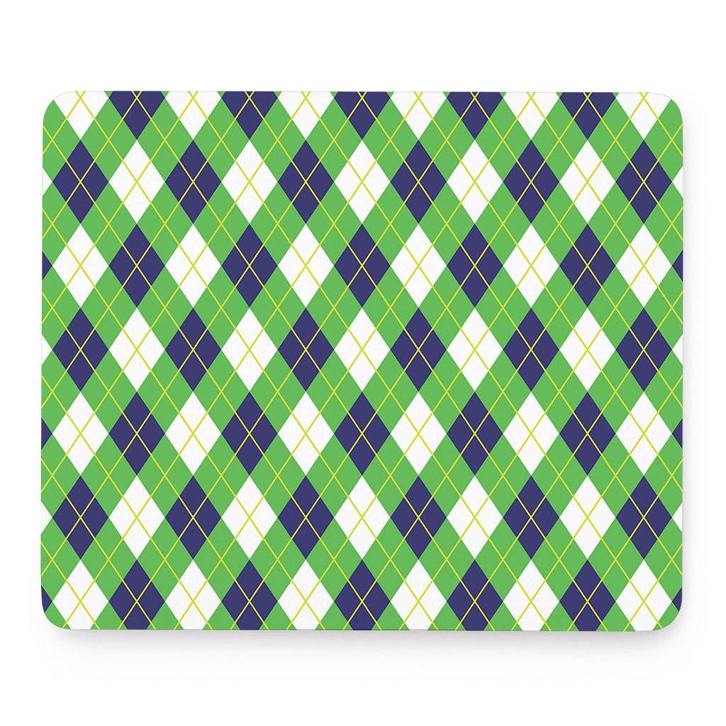Green Navy And White Argyle Print Mouse Pad