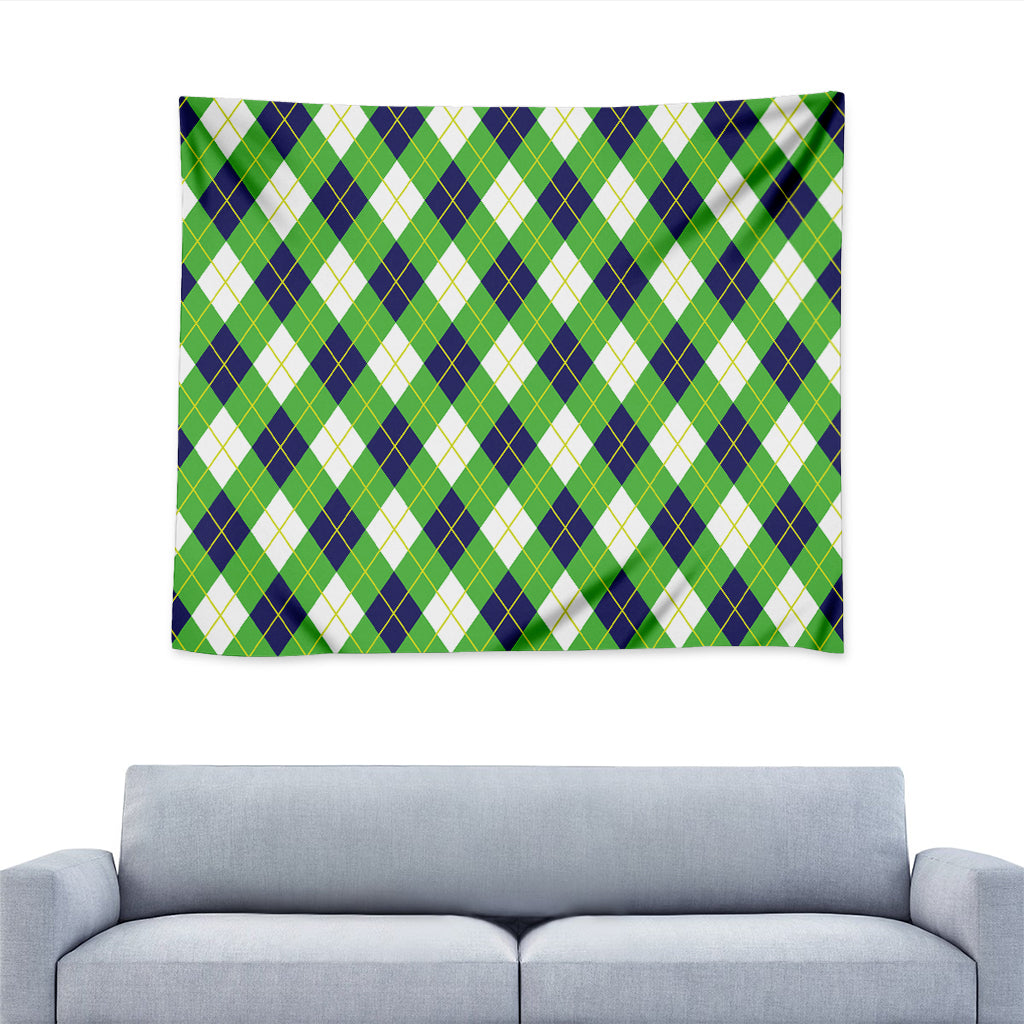 Green Navy And White Argyle Print Tapestry