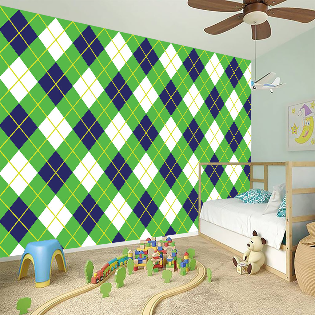 Green Navy And White Argyle Print Wall Sticker