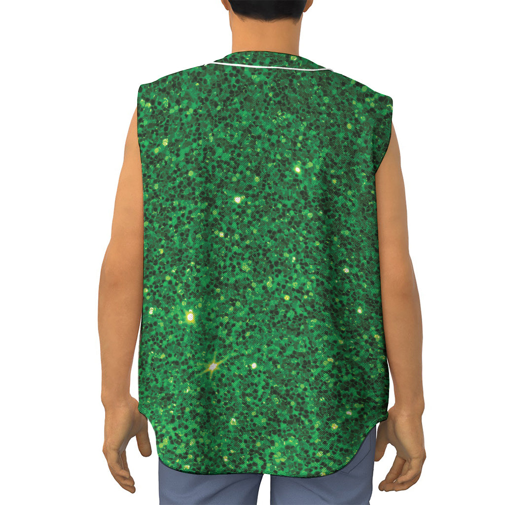 Green (NOT Real) Glitter Print Sleeveless Baseball Jersey