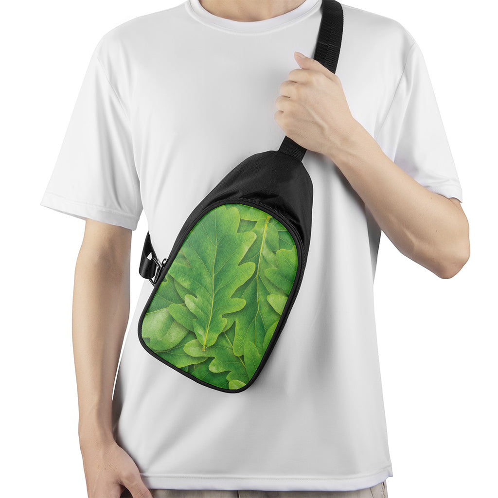 Green Oak Leaf Print Chest Bag