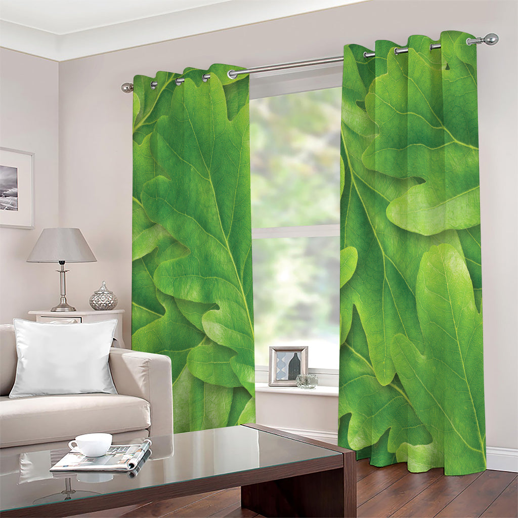 Green Oak Leaf Print Extra Wide Grommet Curtains