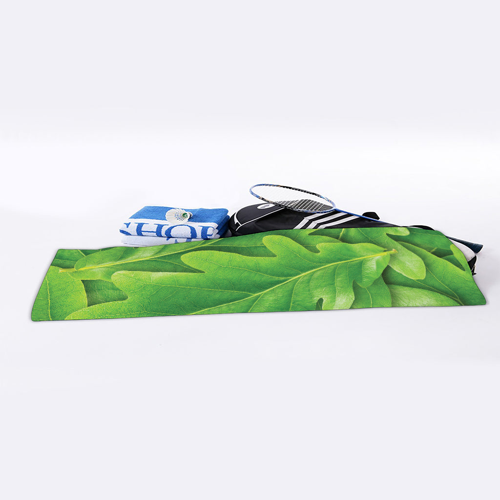 Green Oak Leaf Print Sports Towel
