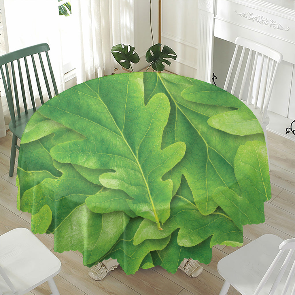 Green Oak Leaf Print Waterproof Round Tablecloth