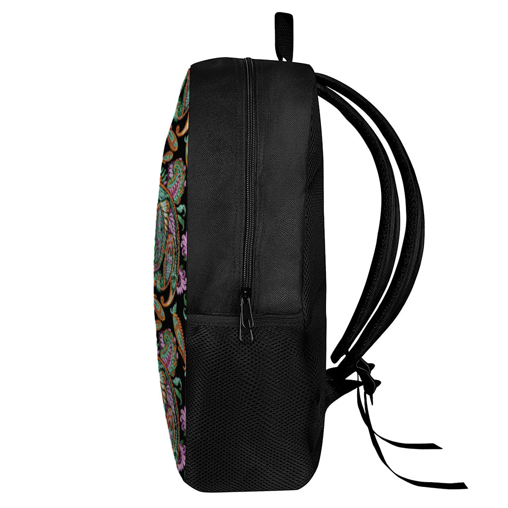 Green Orange And Pink Paisley Print 17 Inch Backpack