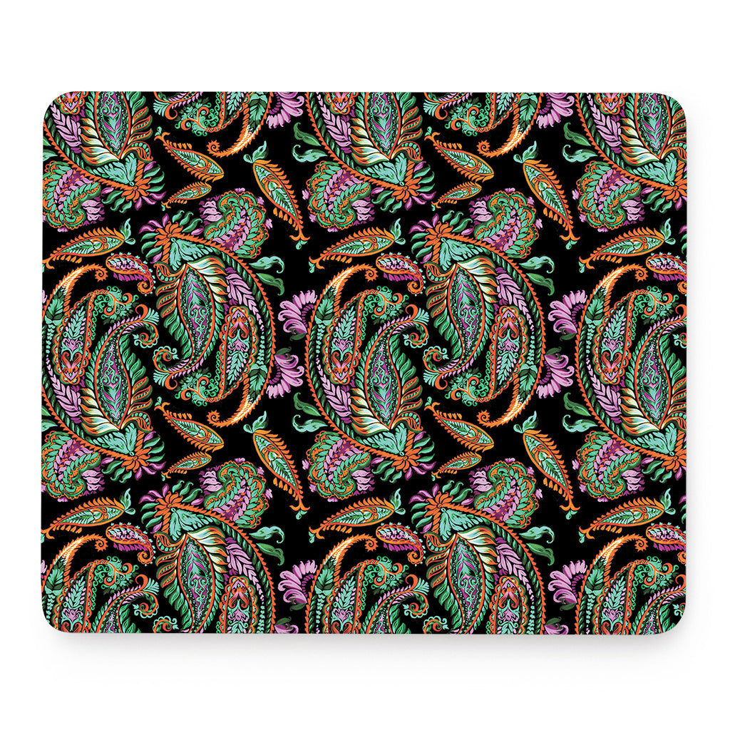 Green Orange And Pink Paisley Print Mouse Pad
