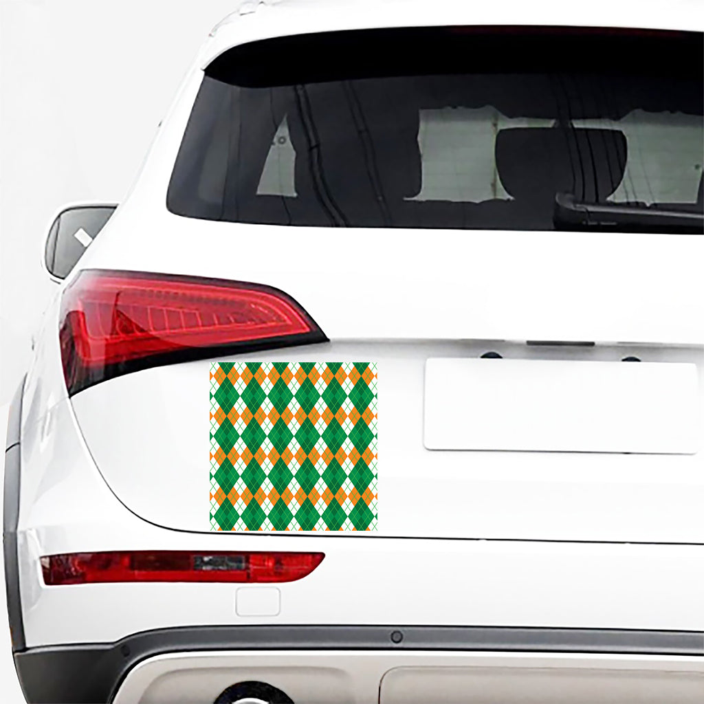 Green Orange And White Argyle Print Car Sticker