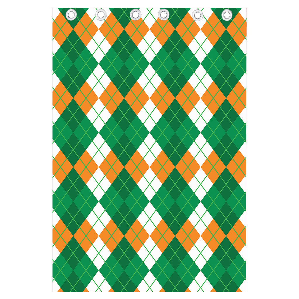 Green Orange And White Argyle Print Curtain