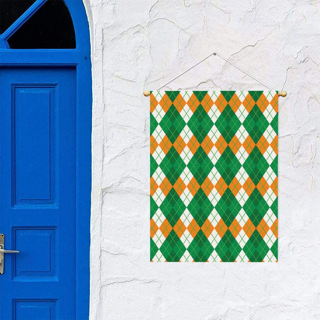 Green Orange And White Argyle Print Garden Flag