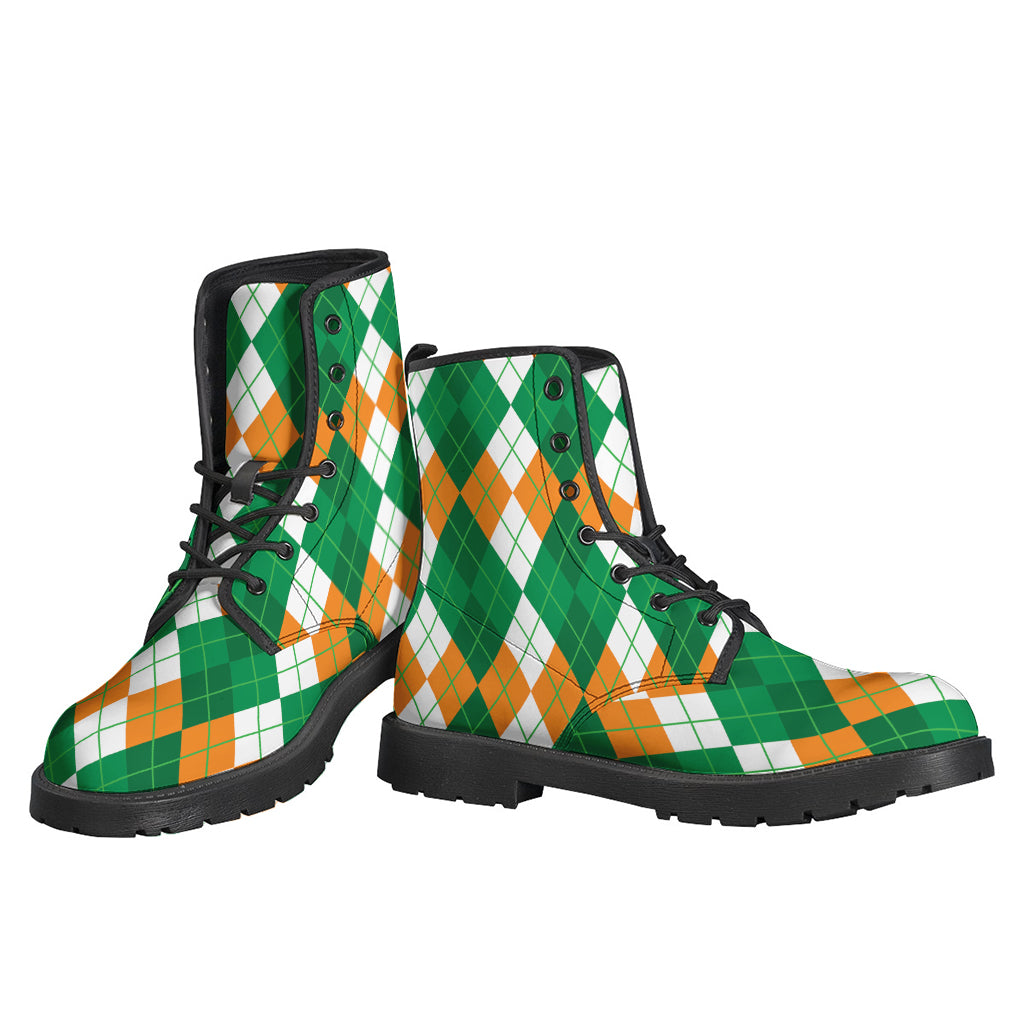 Green Orange And White Argyle Print Backpack