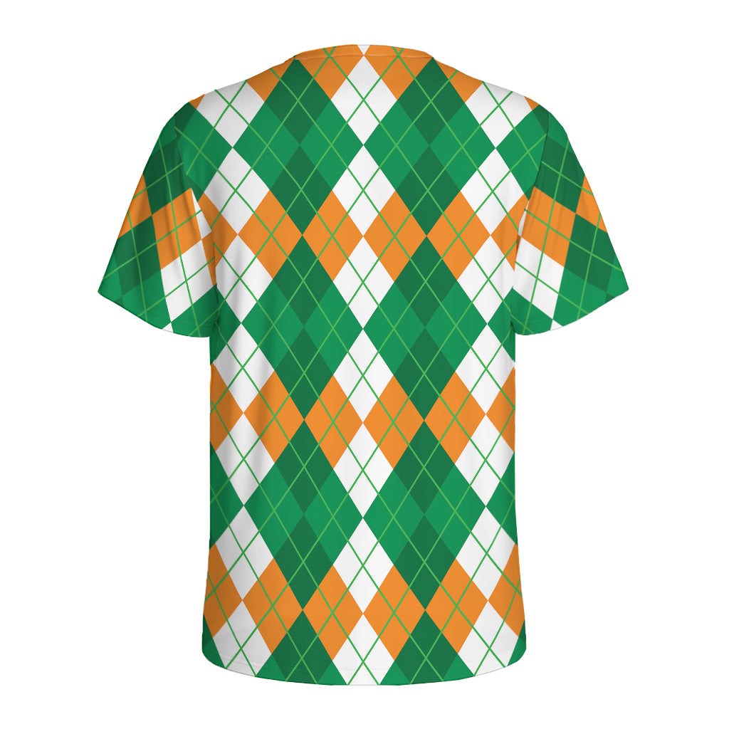 Green Orange And White Argyle Print Men's Sports T-Shirt