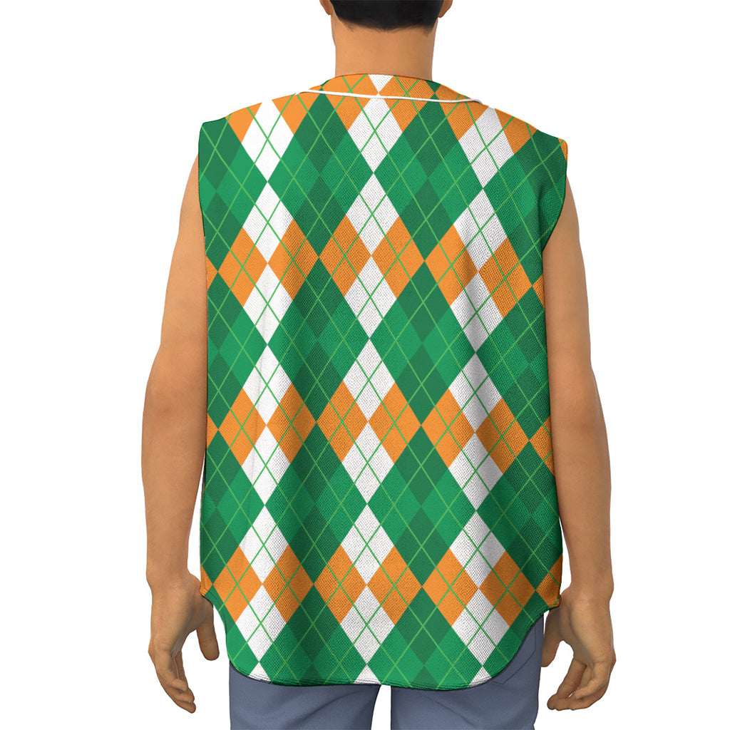 Green Orange And White Argyle Print Sleeveless Baseball Jersey