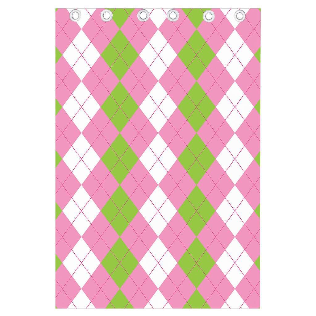 Green Pink And White Argyle Print Curtain