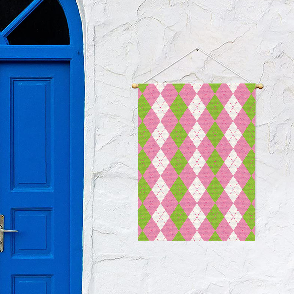 Green Pink And White Argyle Print Garden Flag