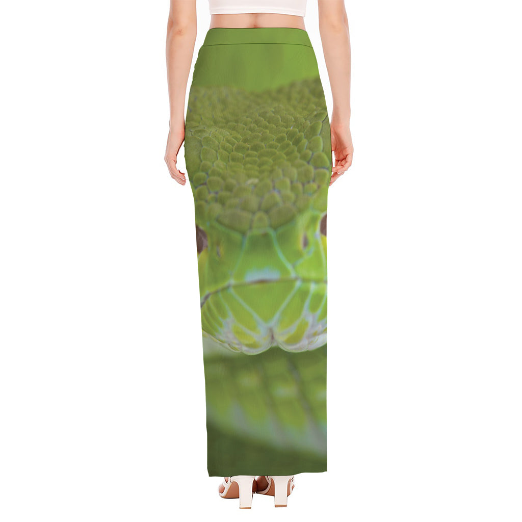 Green Pit Viper Print High Slit Maxi Skirt