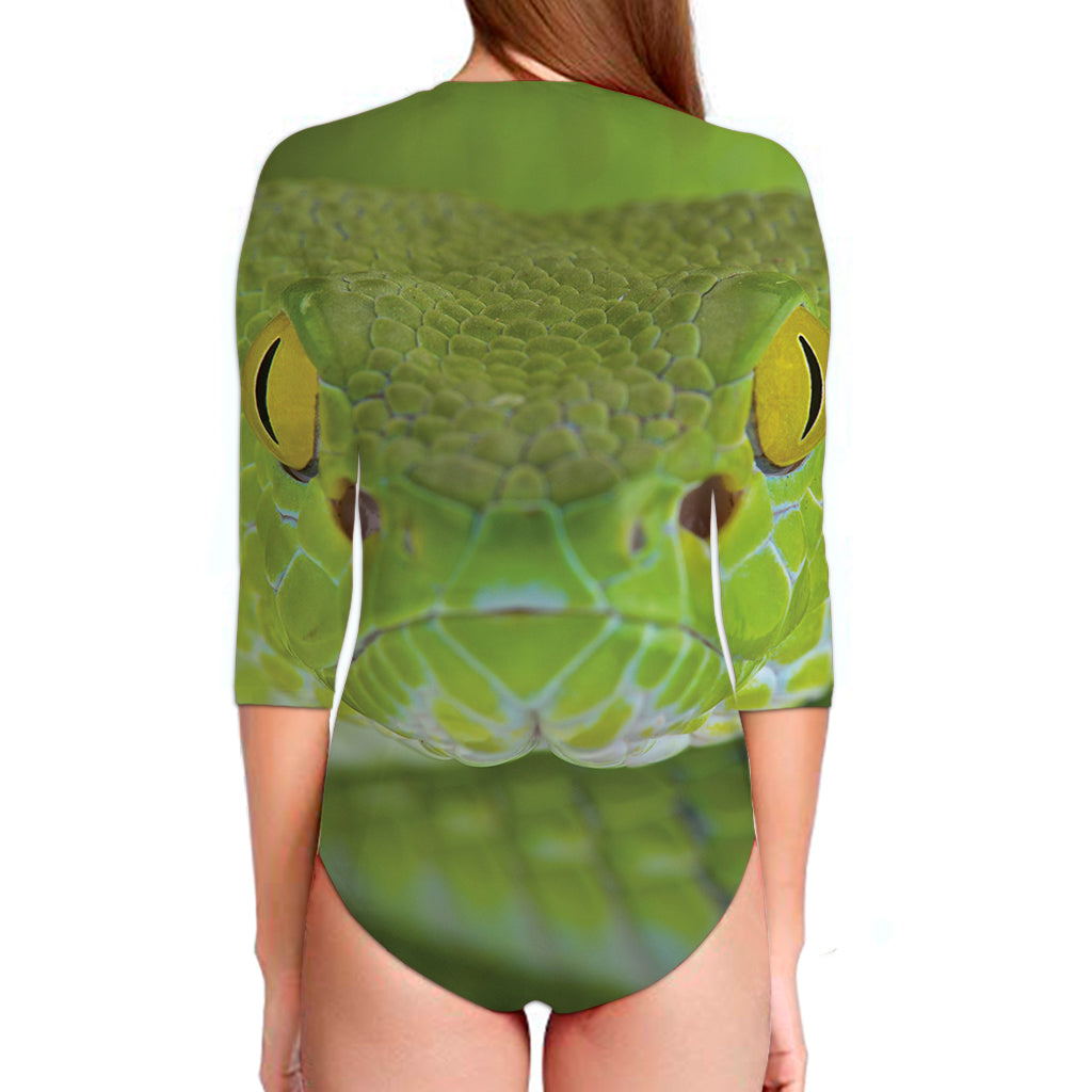 Green Pit Viper Print Long Sleeve Swimsuit