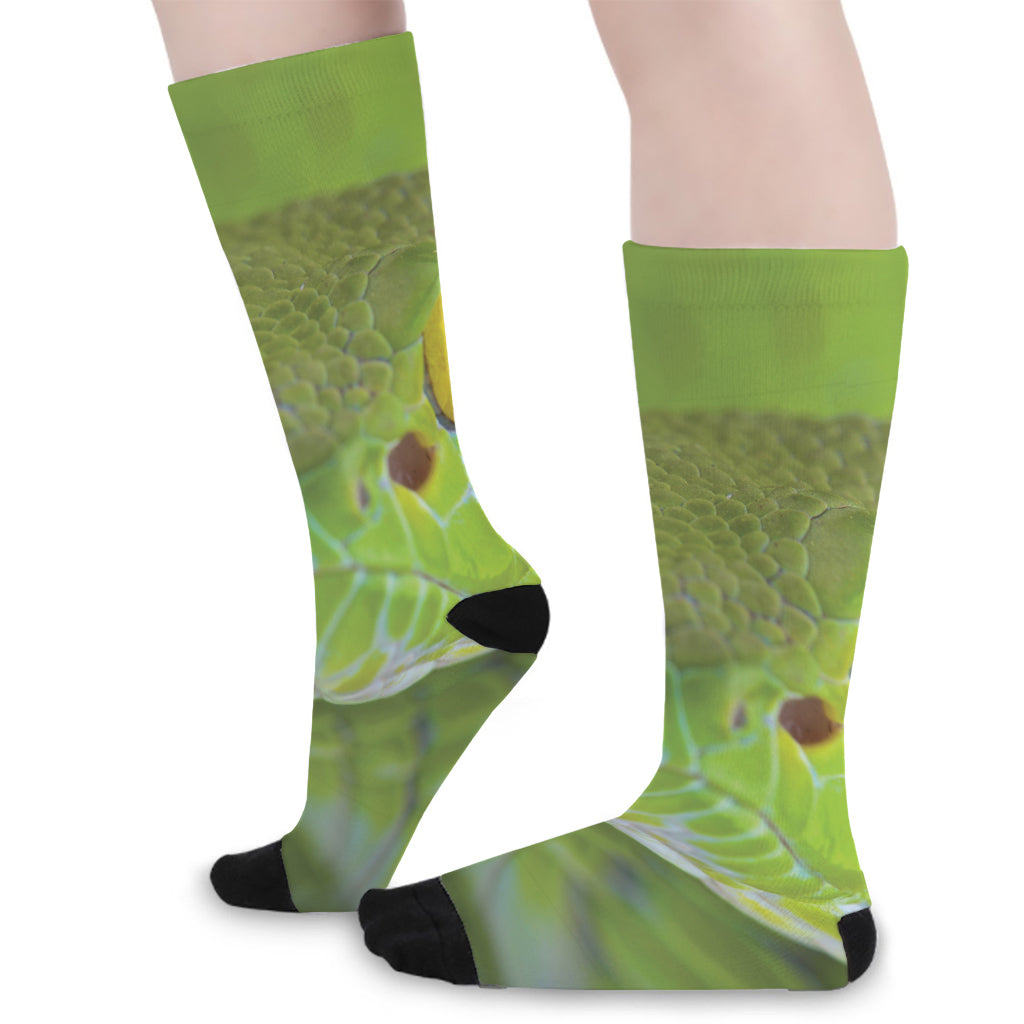 Green Pit Viper Print Long Socks