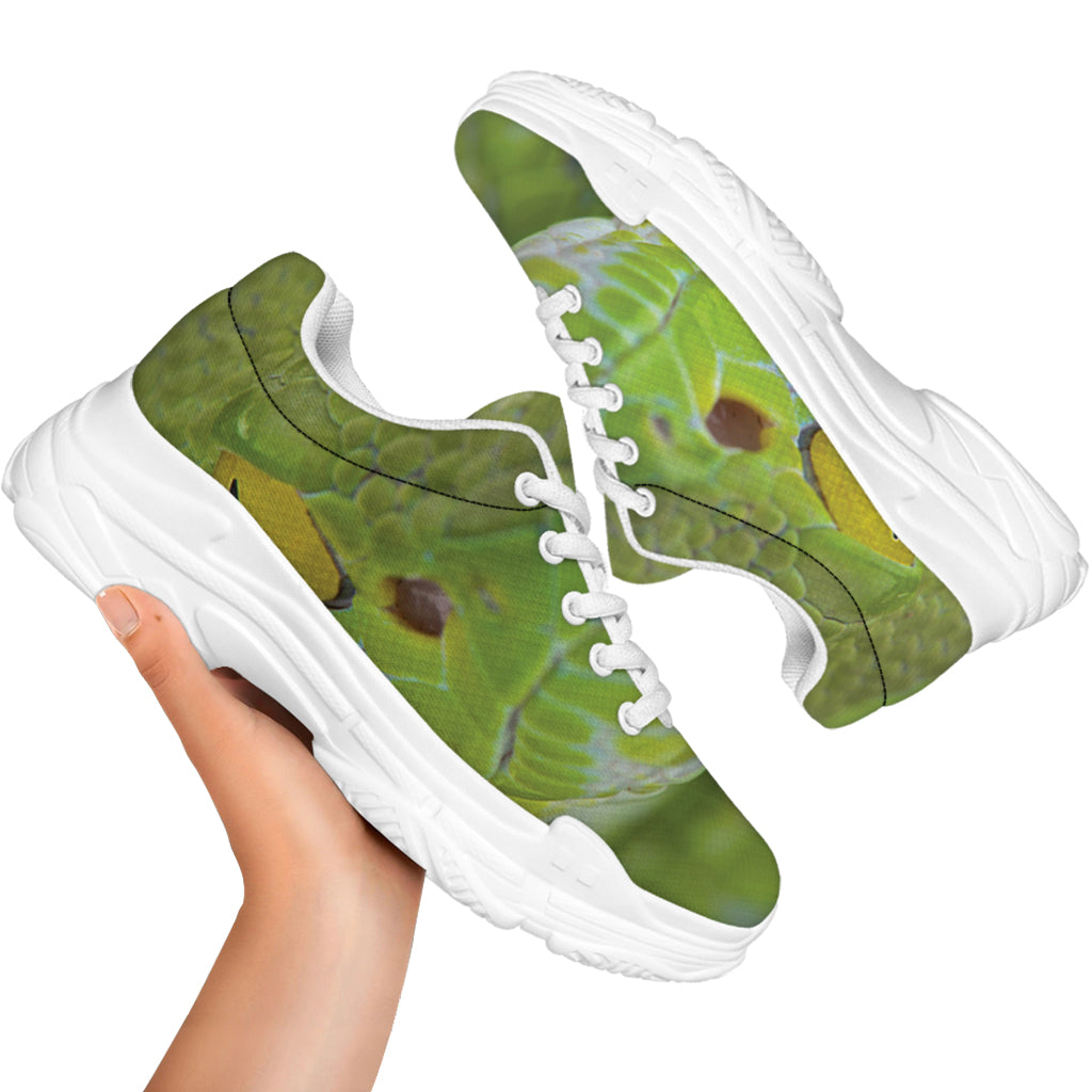 Green Pit Viper Print White Chunky Shoes