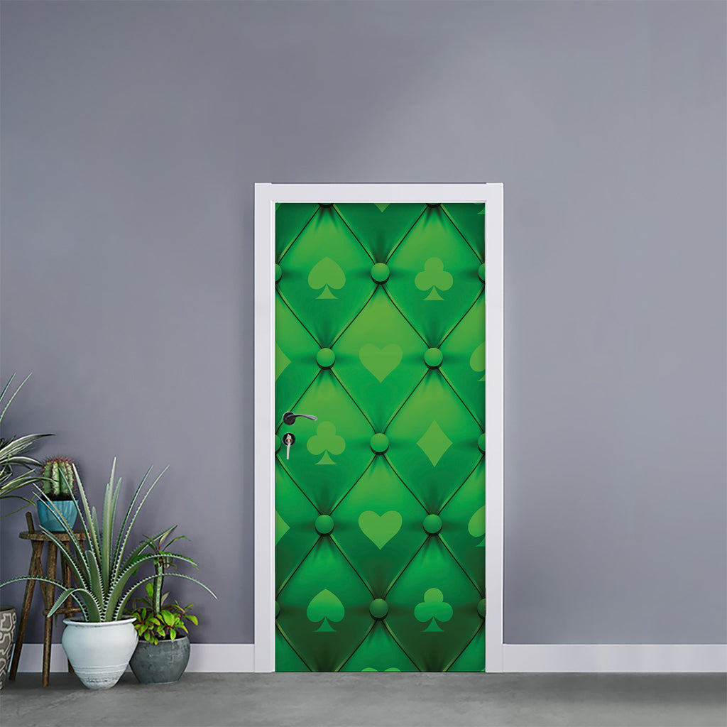 Green Playing Card Suits Pattern Print Door Sticker