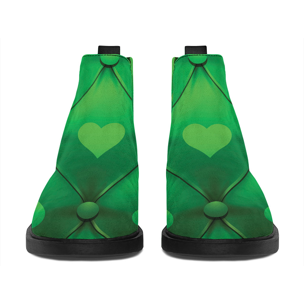 Green Playing Card Suits Pattern Print Flat Ankle Boots