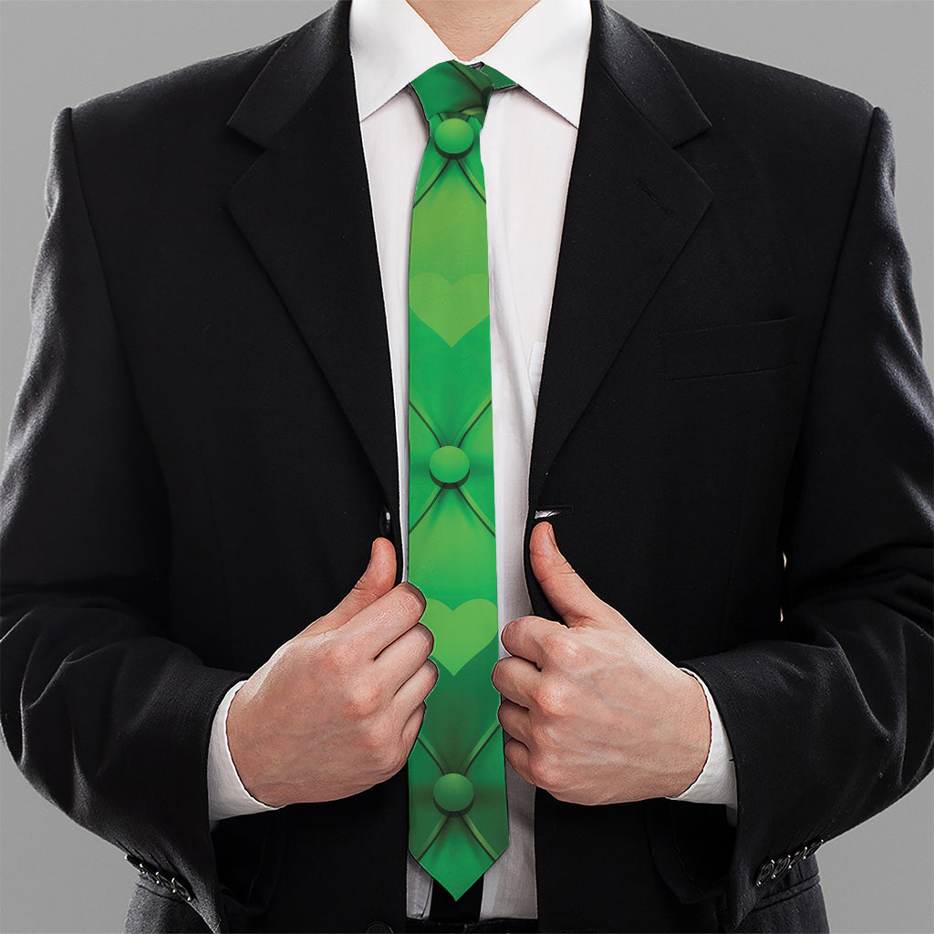 Green Playing Card Suits Pattern Print Necktie