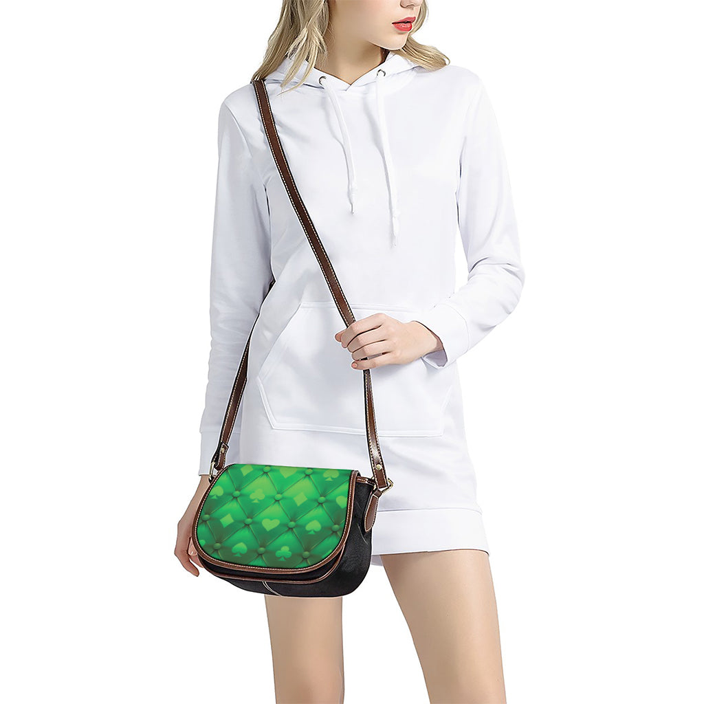 Green Playing Card Suits Pattern Print Saddle Bag