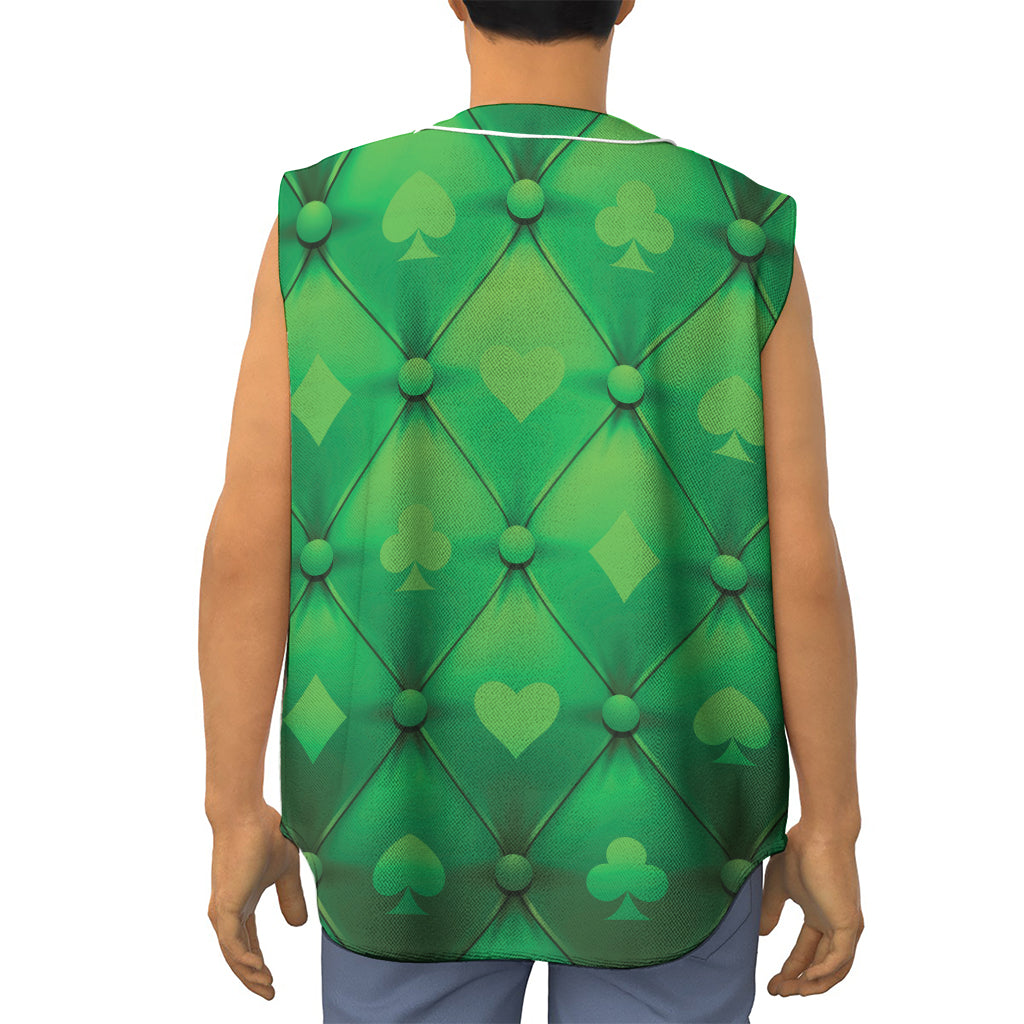 Green Playing Card Suits Pattern Print Sleeveless Baseball Jersey