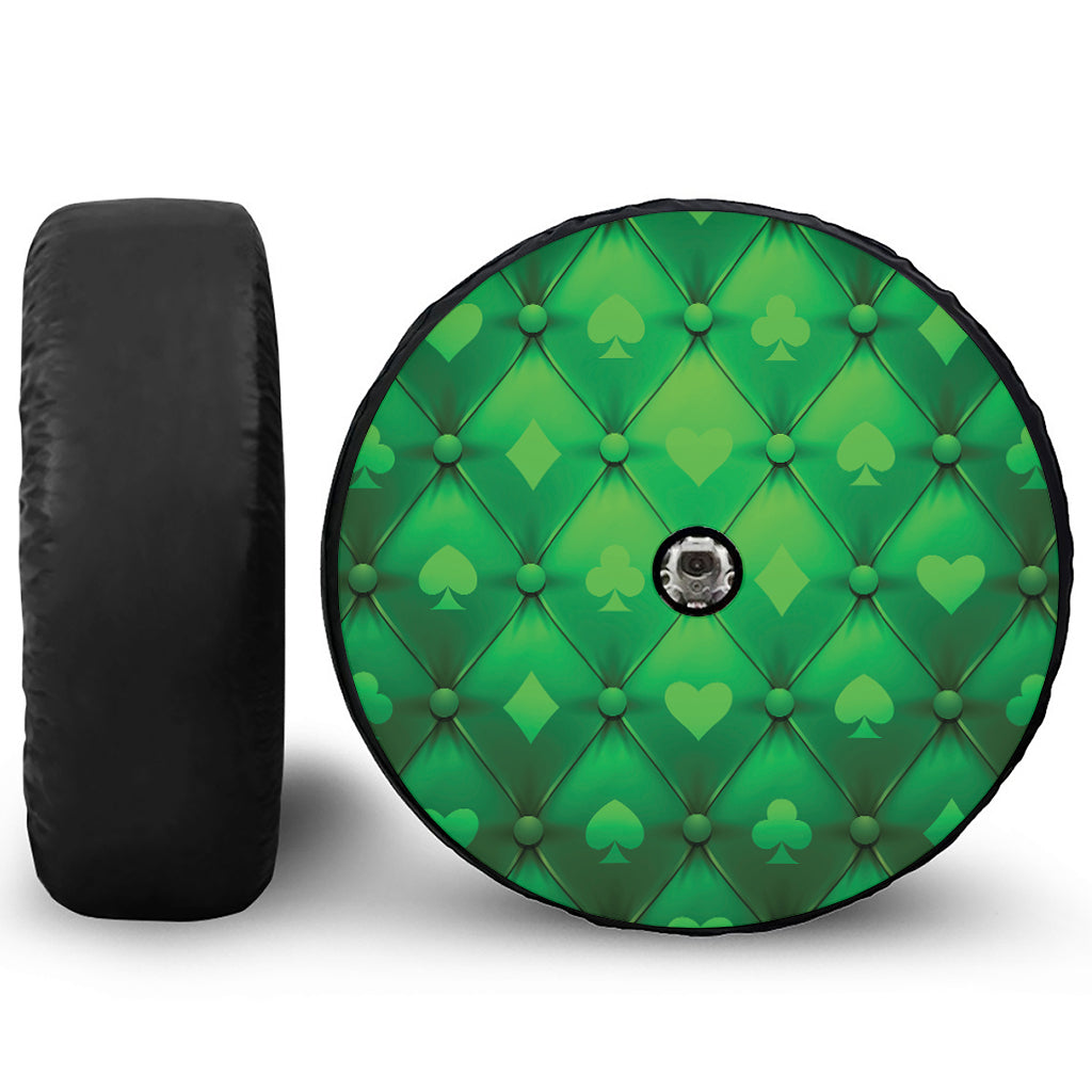 Green Playing Card Suits Pattern Print Tire Cover With Camera Hole