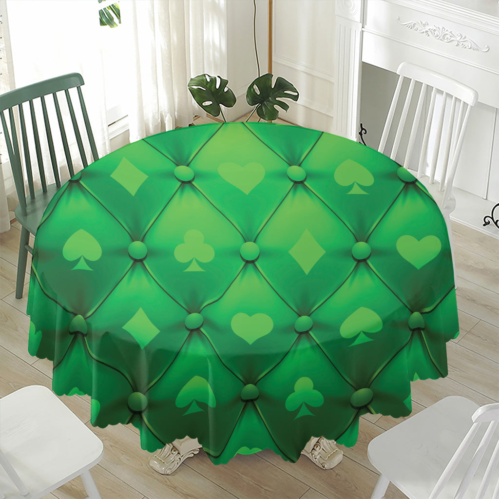 Green Playing Card Suits Pattern Print Waterproof Round Tablecloth