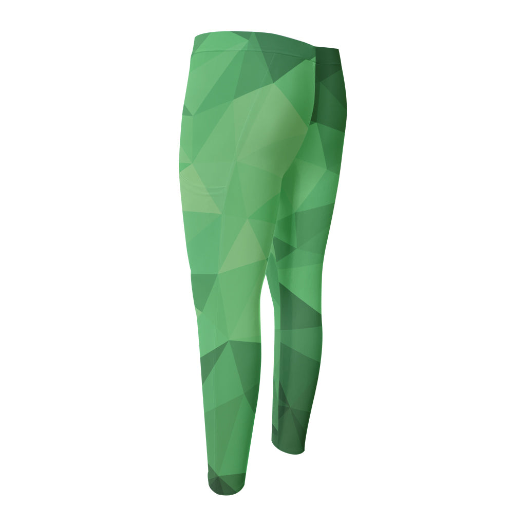 Green Polygonal Geometric Print Men's Compression Pants