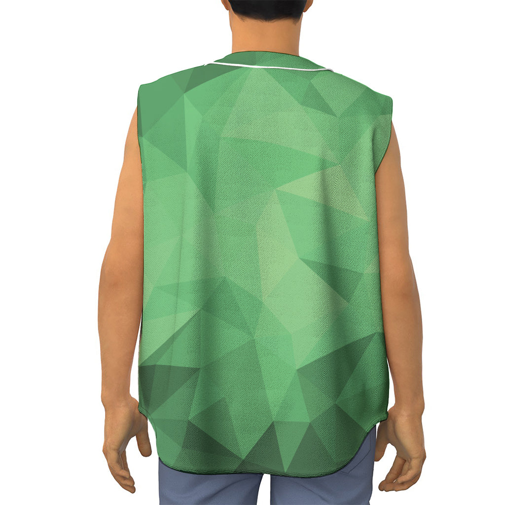 Green Polygonal Geometric Print Sleeveless Baseball Jersey