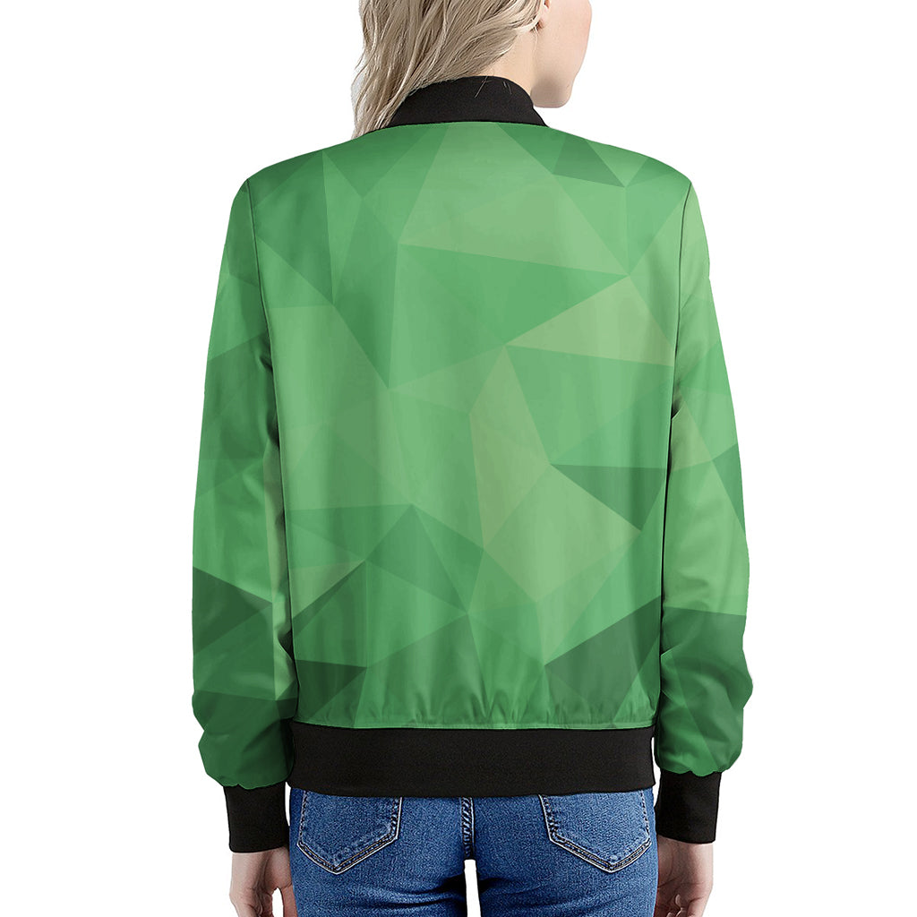 Green Polygonal Geometric Print Women's Bomber Jacket