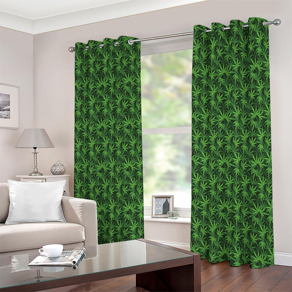Green Pot Leaf Pattern Print Extra Wide Grommet Curtains