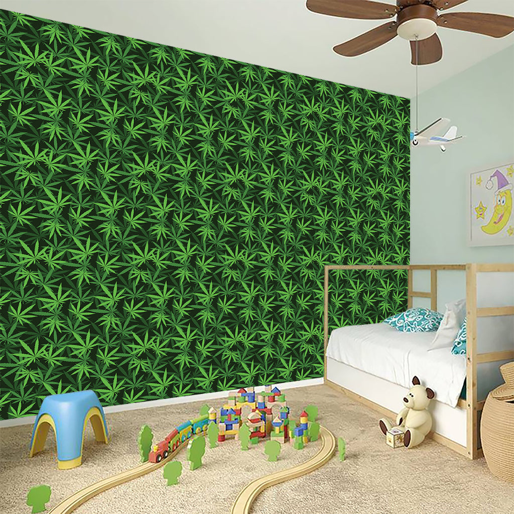 Green Pot Leaf Pattern Print Wall Sticker