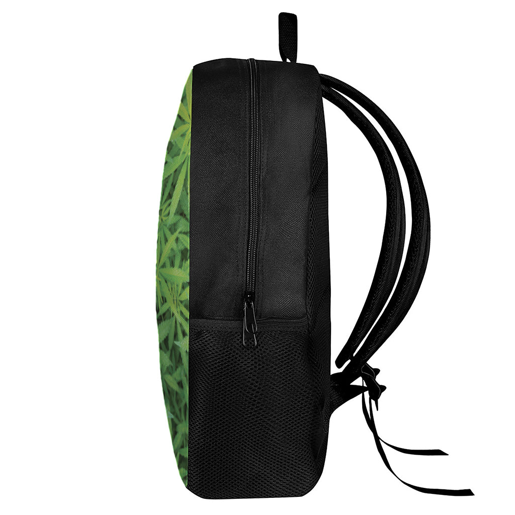 Green Pot Leaf Print 17 Inch Backpack