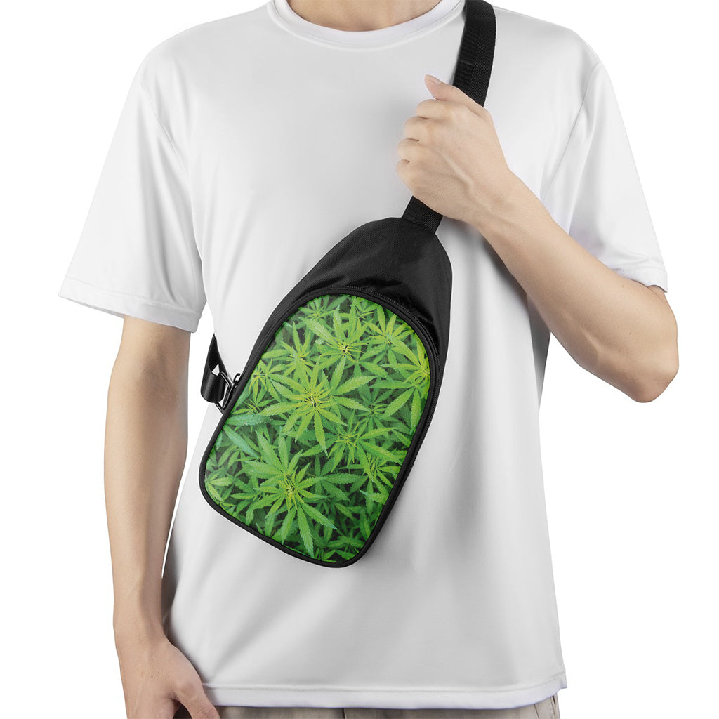 Green Pot Leaf Print Chest Bag