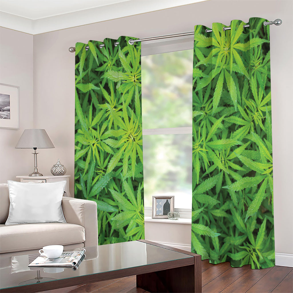 Green Pot Leaf Print Extra Wide Grommet Curtains