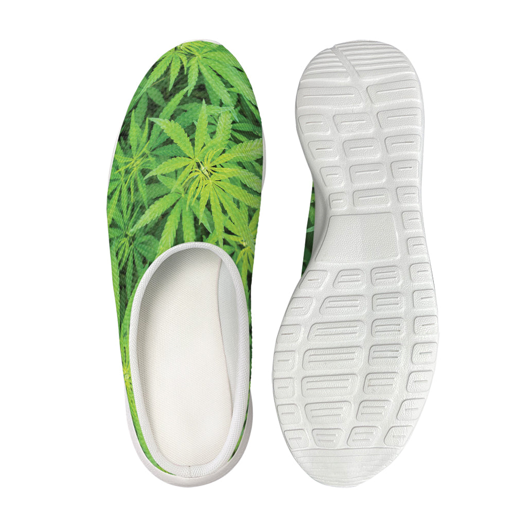 Green Pot Leaf Print Mesh Casual Shoes