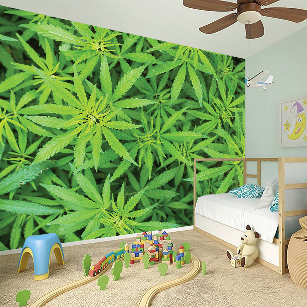 Green Pot Leaf Print Wall Sticker