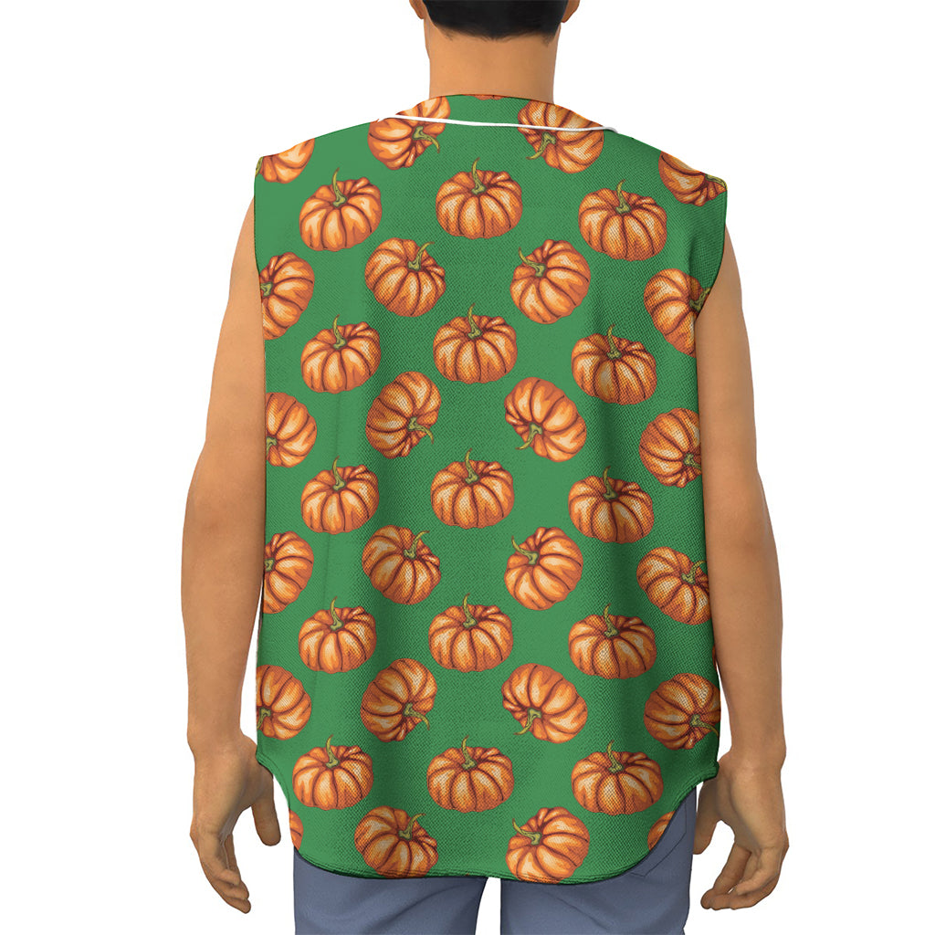 Green Pumpkin Pattern Print Sleeveless Baseball Jersey