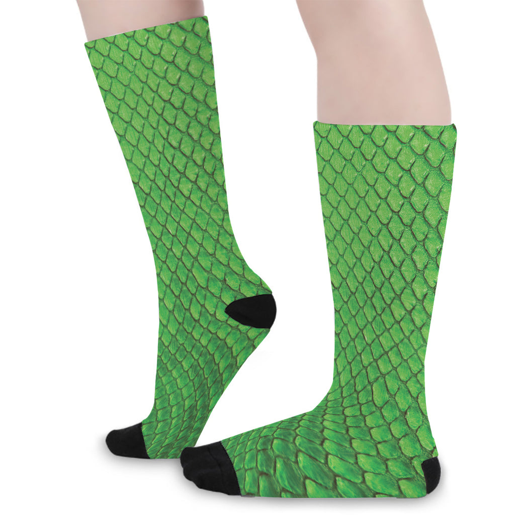 Green Python Snakeskin Print Long Socks