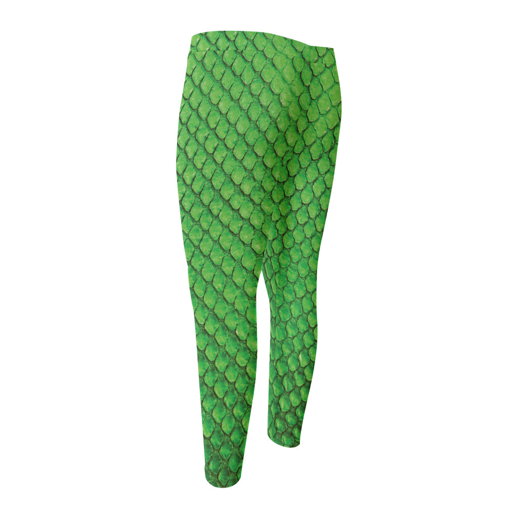 Green Python Snakeskin Print Men's Compression Pants
