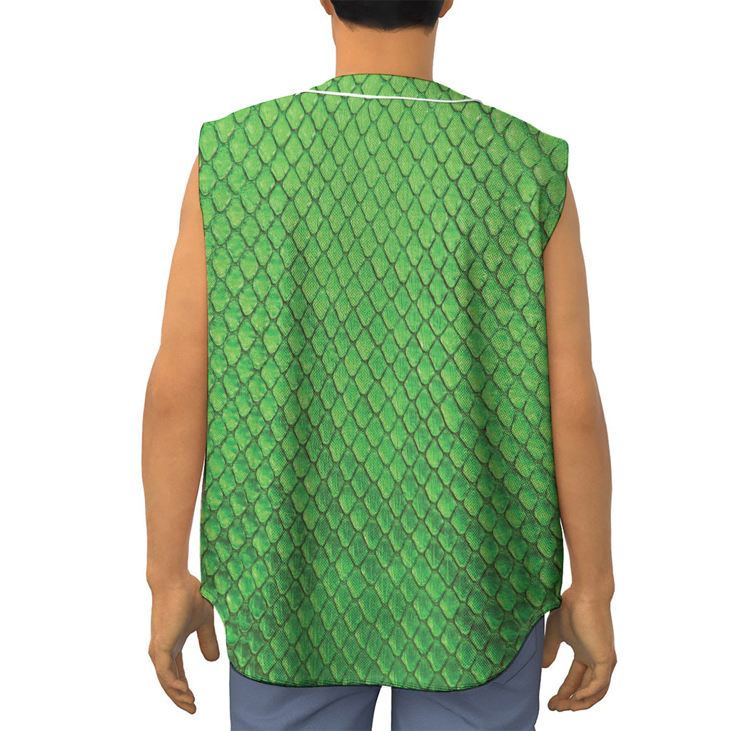 Green Python Snakeskin Print Sleeveless Baseball Jersey