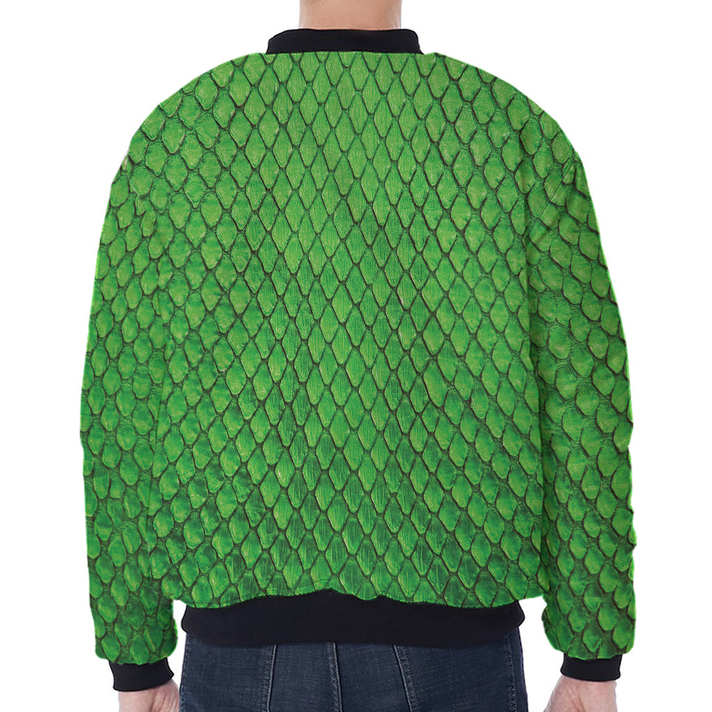 Green Python Snakeskin Print Zip Sleeve Bomber Jacket