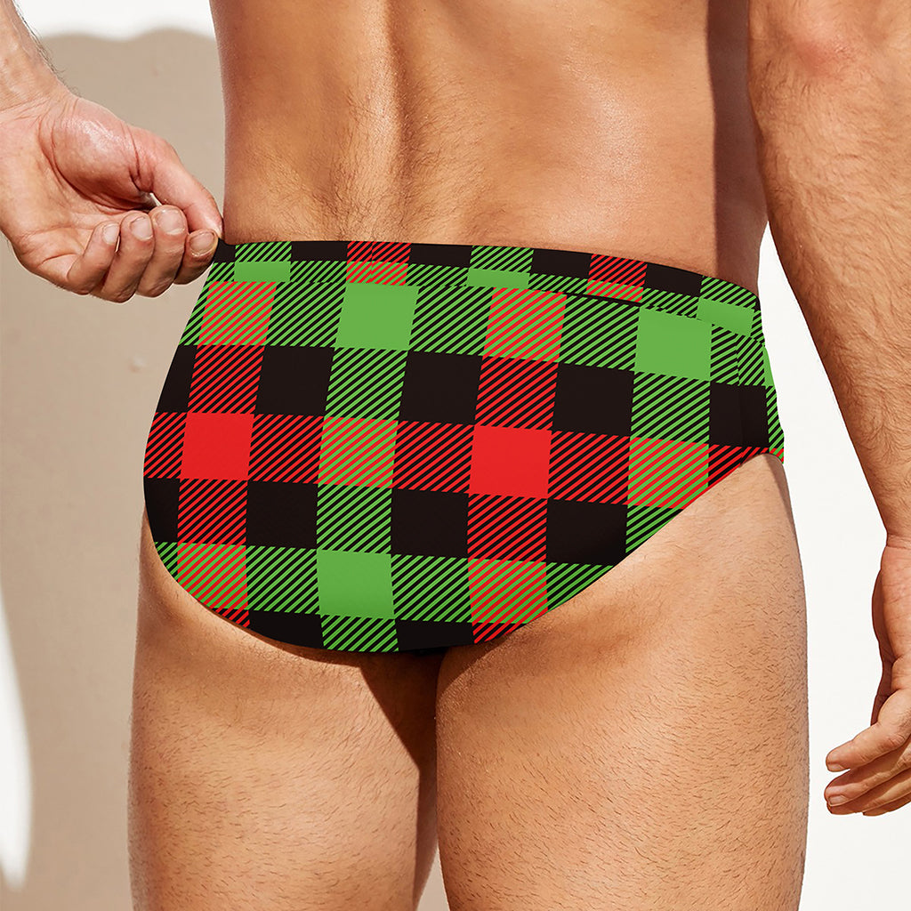 Green Red And Black Buffalo Plaid Print Men's Swim Briefs