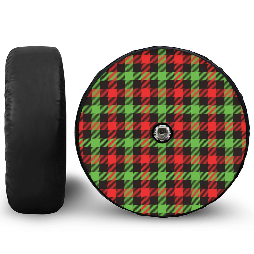 Green Red And Black Buffalo Plaid Print Tire Cover With Camera Hole