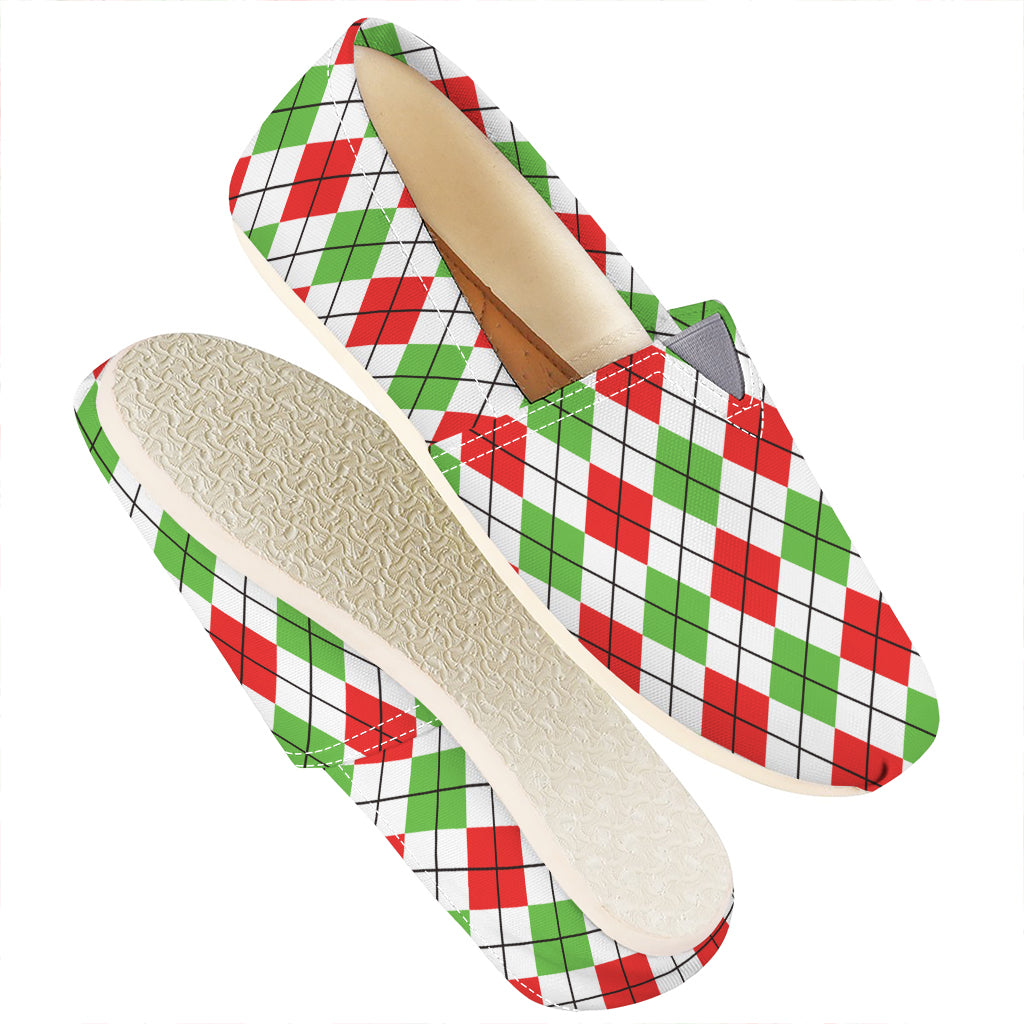 Green Red And White Argyle Pattern Print Casual Shoes