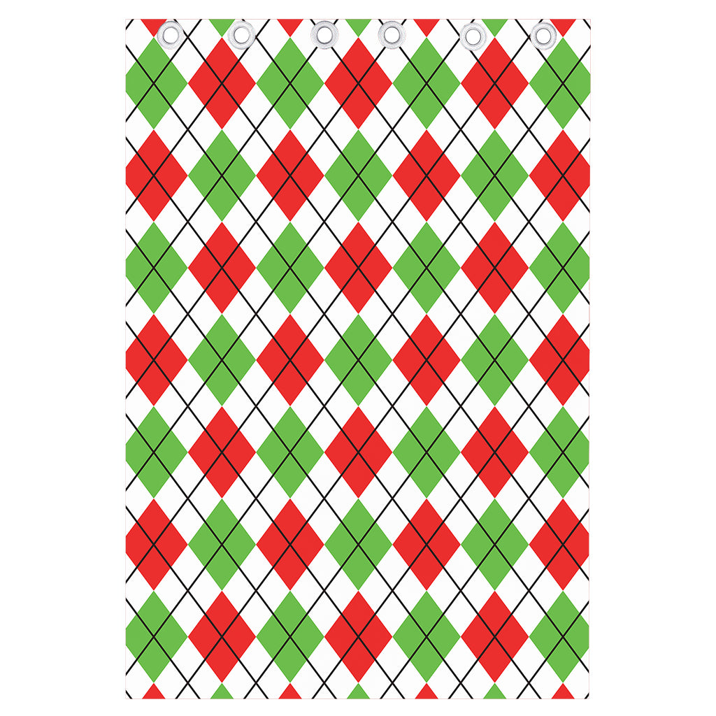 Green Red And White Argyle Pattern Print Curtain