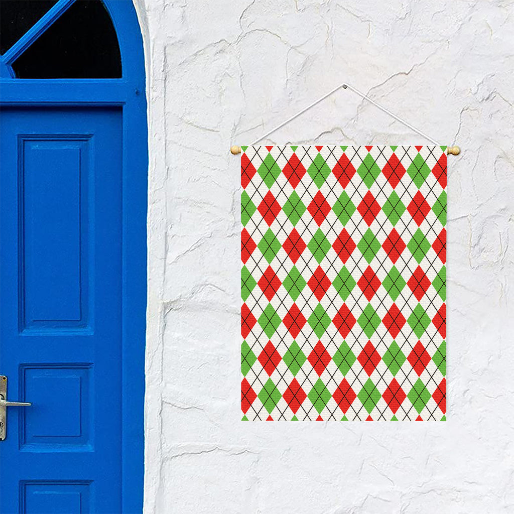 Green Red And White Argyle Pattern Print Garden Flag